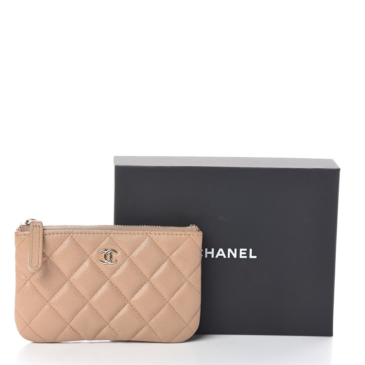 Caviar Quilted Small Cosmetic Case Beige