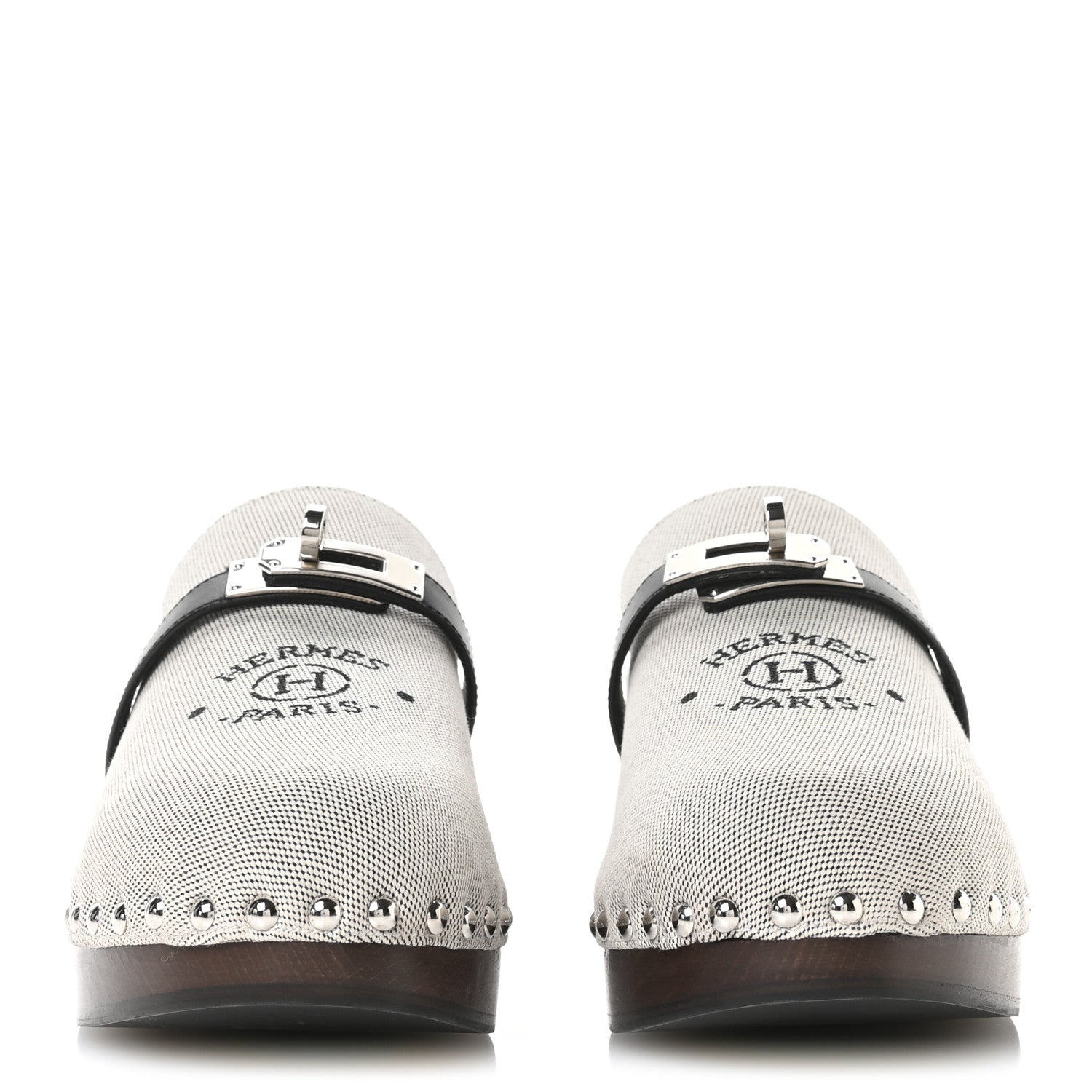 Hermes H Canvas Calfskin Carlotta Mules 37 Prunoir Black 6 of 18