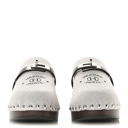 Hermes H Canvas Calfskin Carlotta Mules 37 Prunoir Black 6 of 18