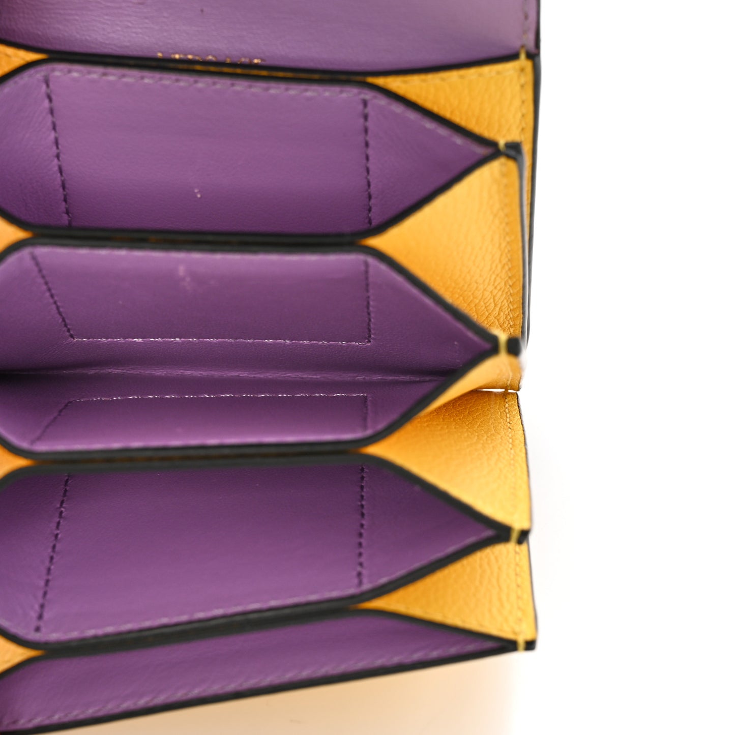Grained Calfskin Medusa Card Holder Yellow Purple