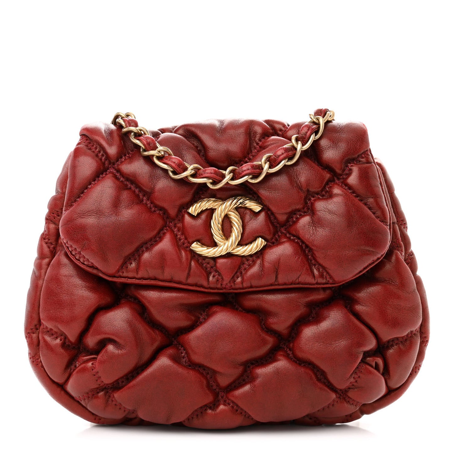 Lambskin Mini Bubble Quilt Flap Bordeaux