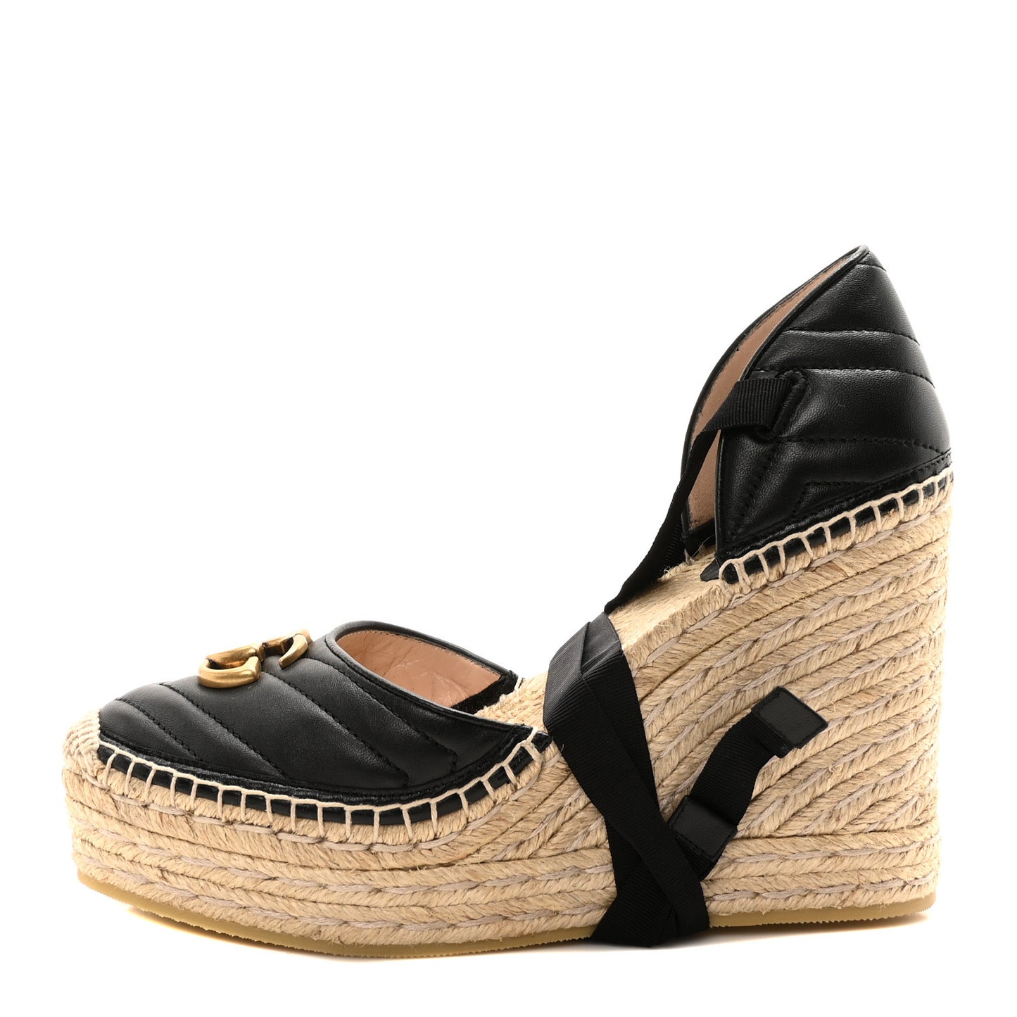 Nappa Matelasse GG Marmont Ankle Wrap Platform 35/120mm Espadrille Wedges 40.5 Black