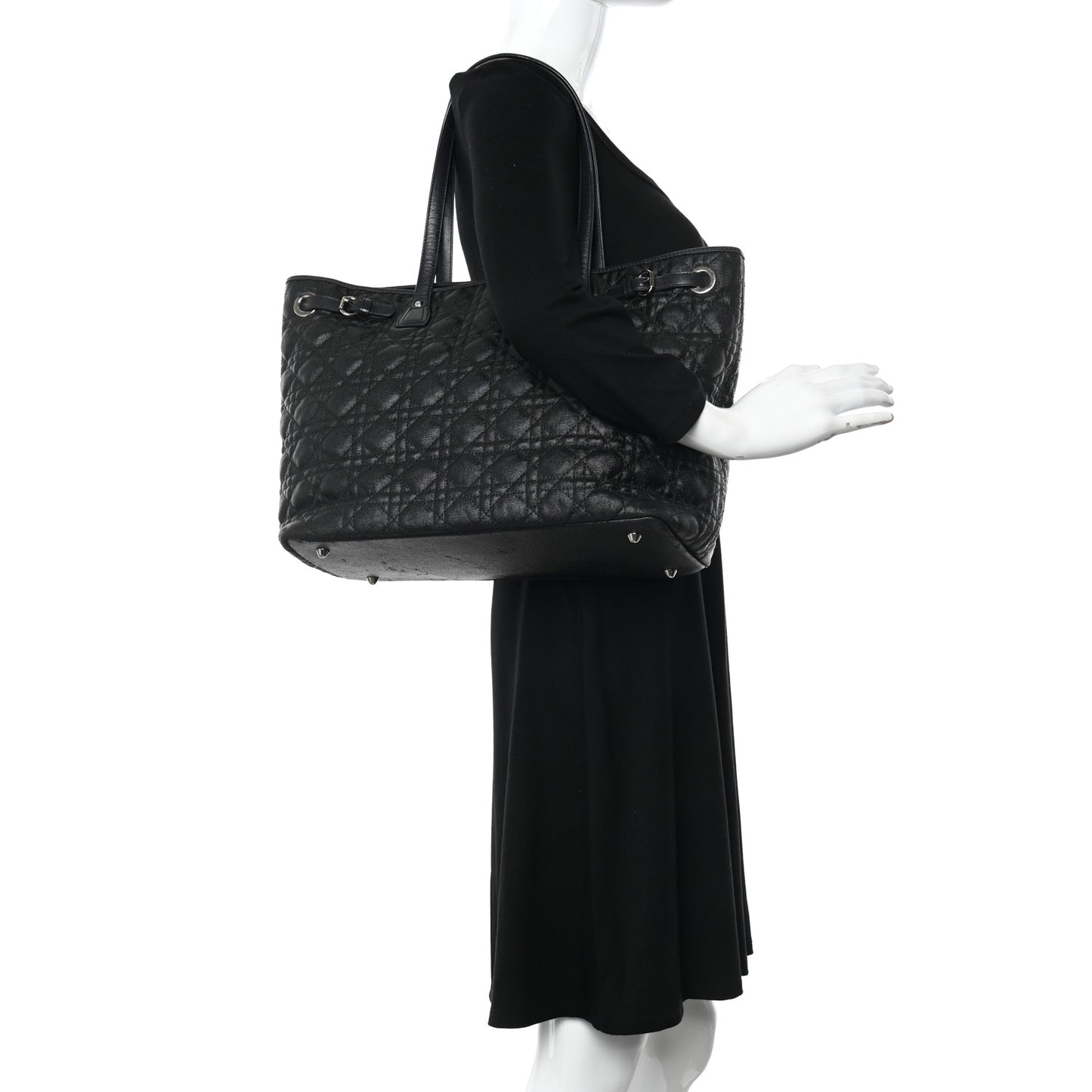 Coated Canvas Cannage Medium Panarea Tote Black