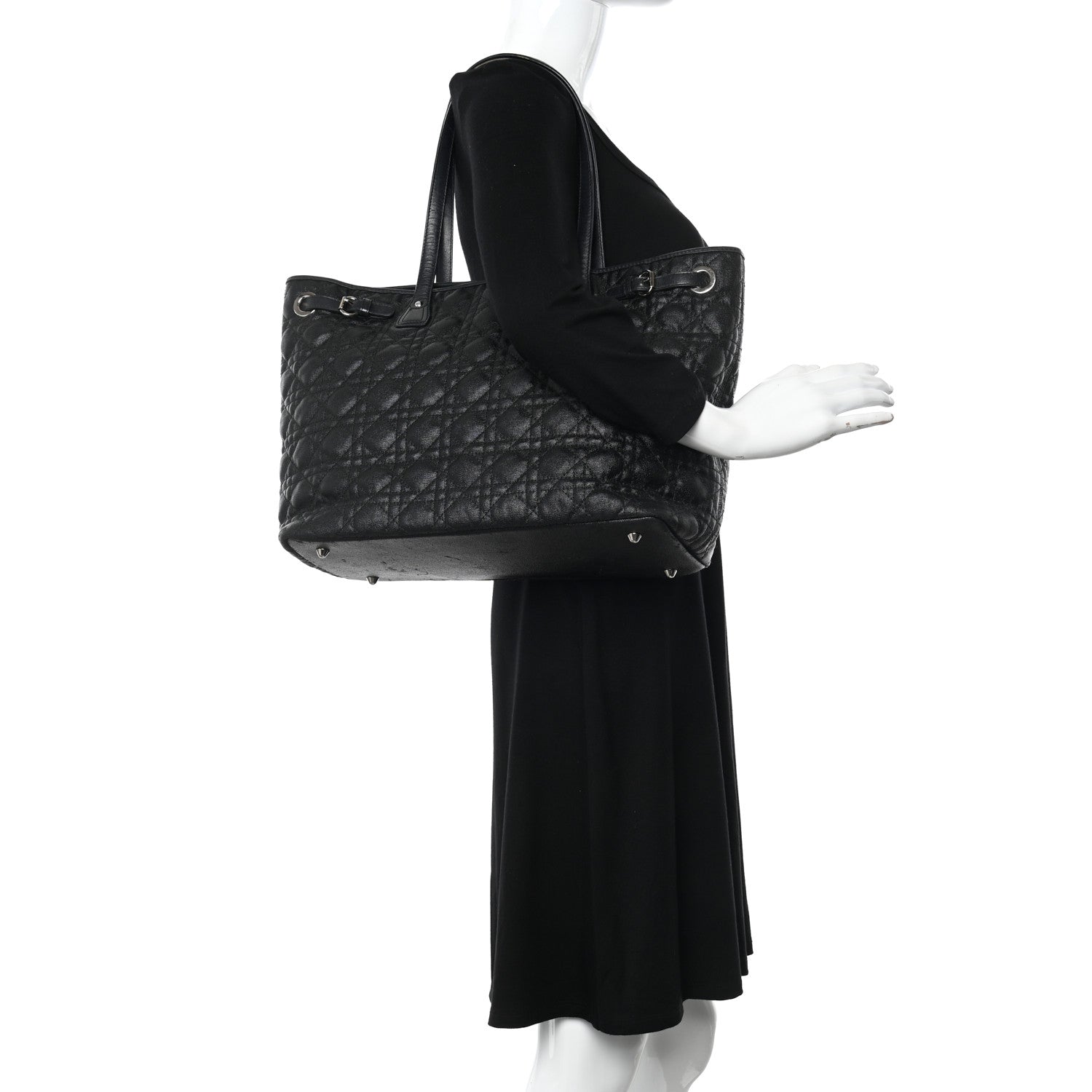 Christian Dior Coated Canvas Cannage Medium Panarea Tote Black 2 of 18