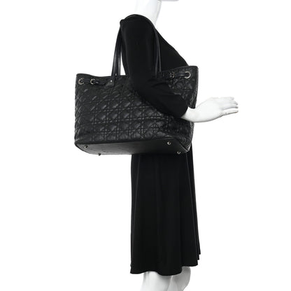 Christian Dior Coated Canvas Cannage Medium Panarea Tote Black 2 of 18