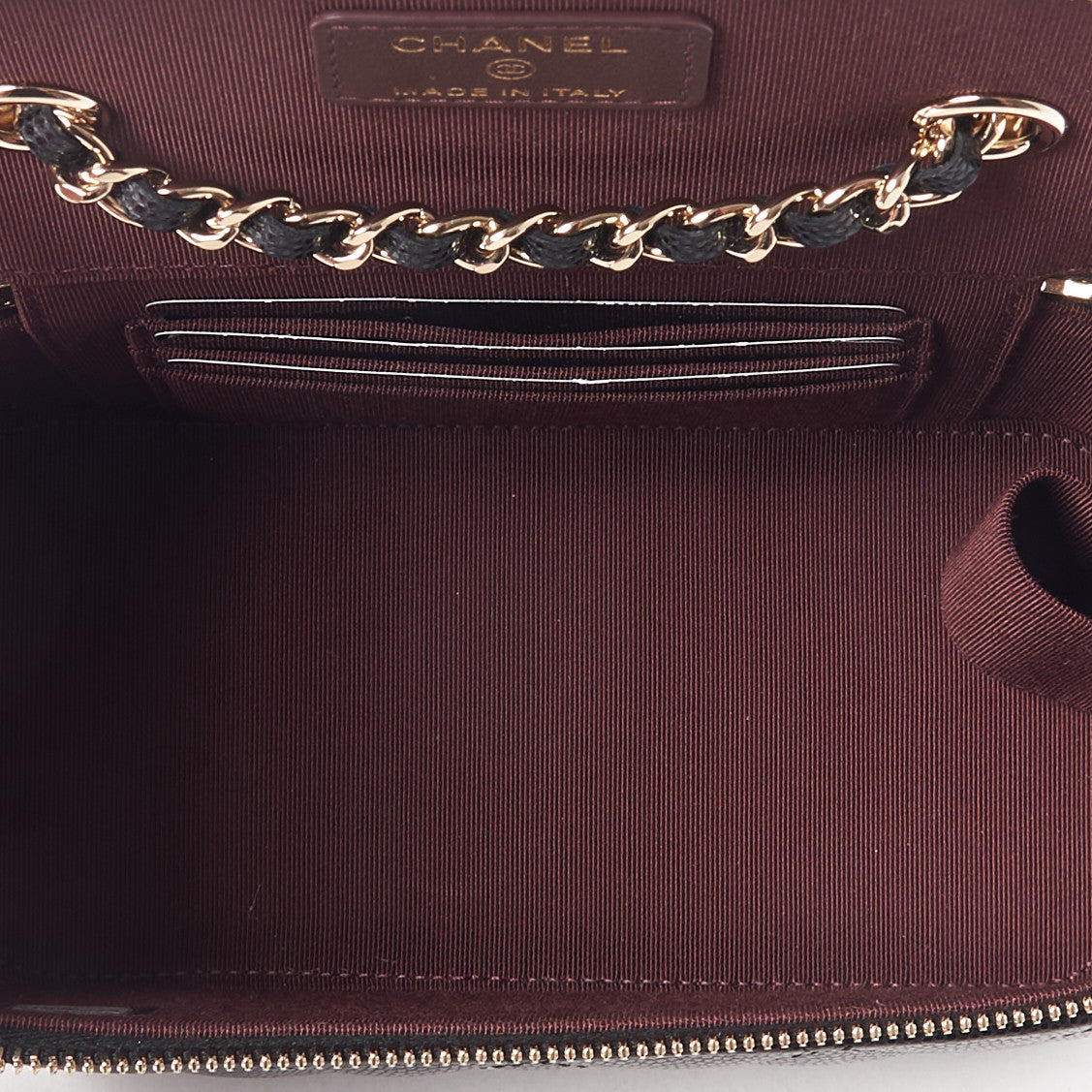 Caviar Quilted Small Vanity Case With Chain Black