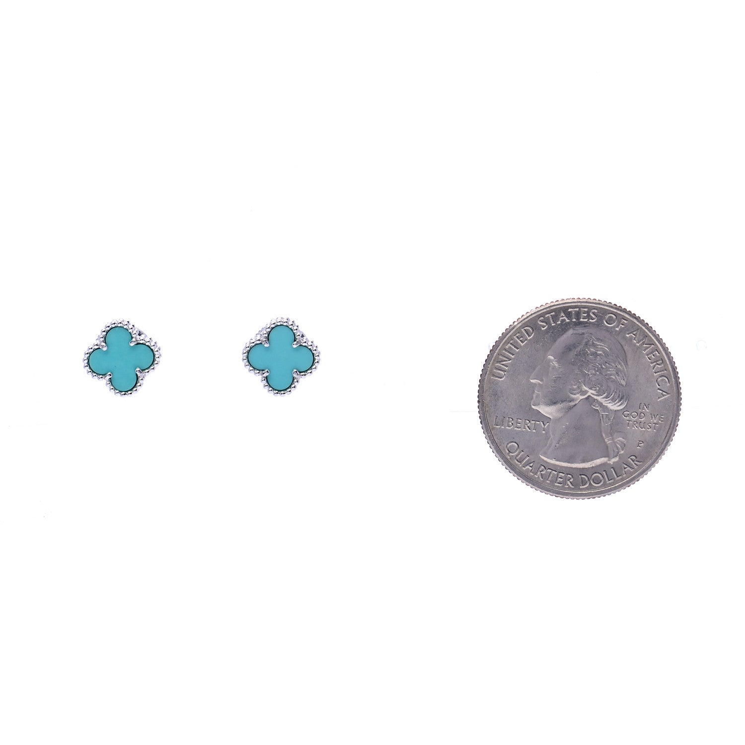 Van Cleef & Arpels 18K White Gold Turquoise Sweet Alhambra Earrings 2 of 6