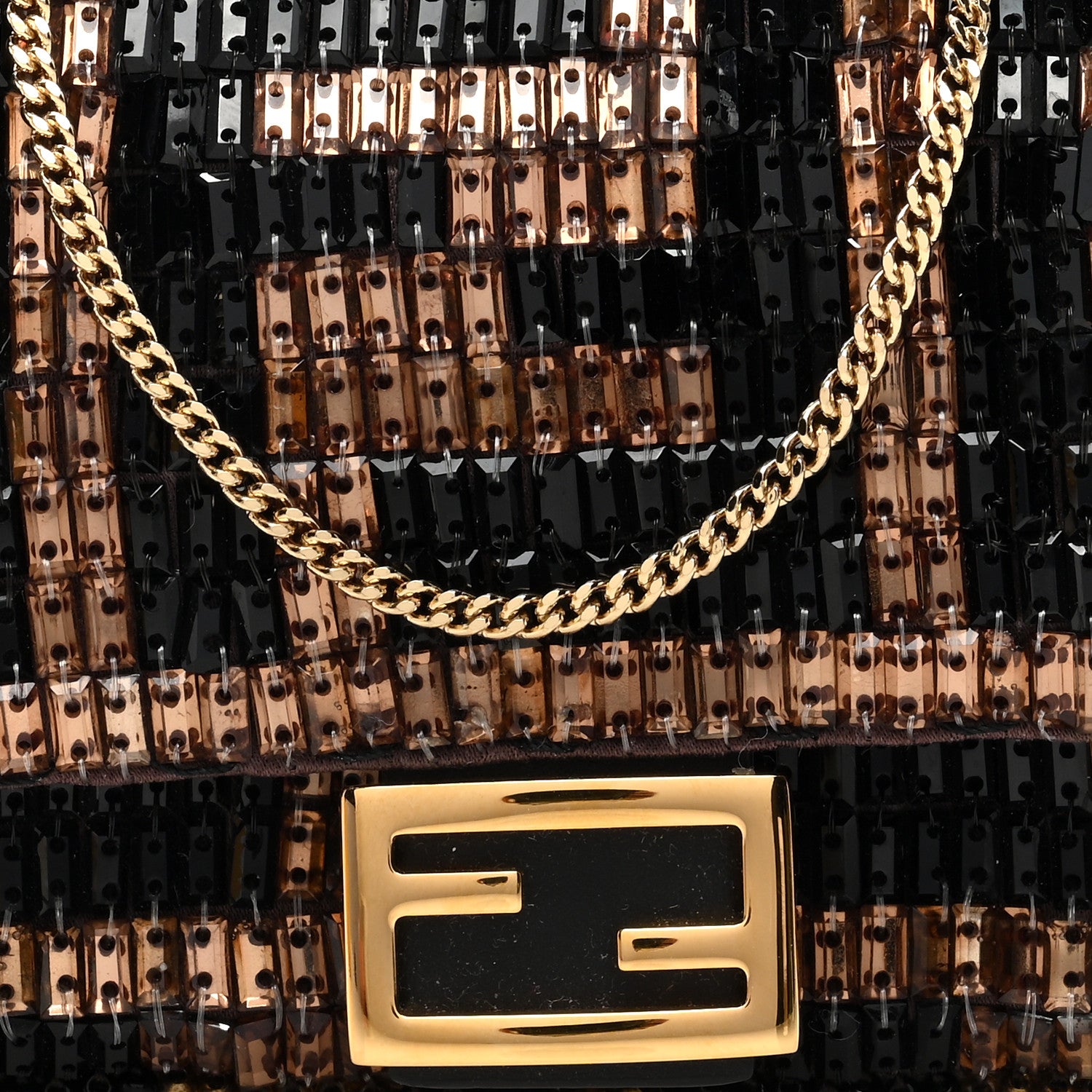 Fendi Crystal Vitello King FF Beaded Nano Baguette Charm Moro Black 7 of 10