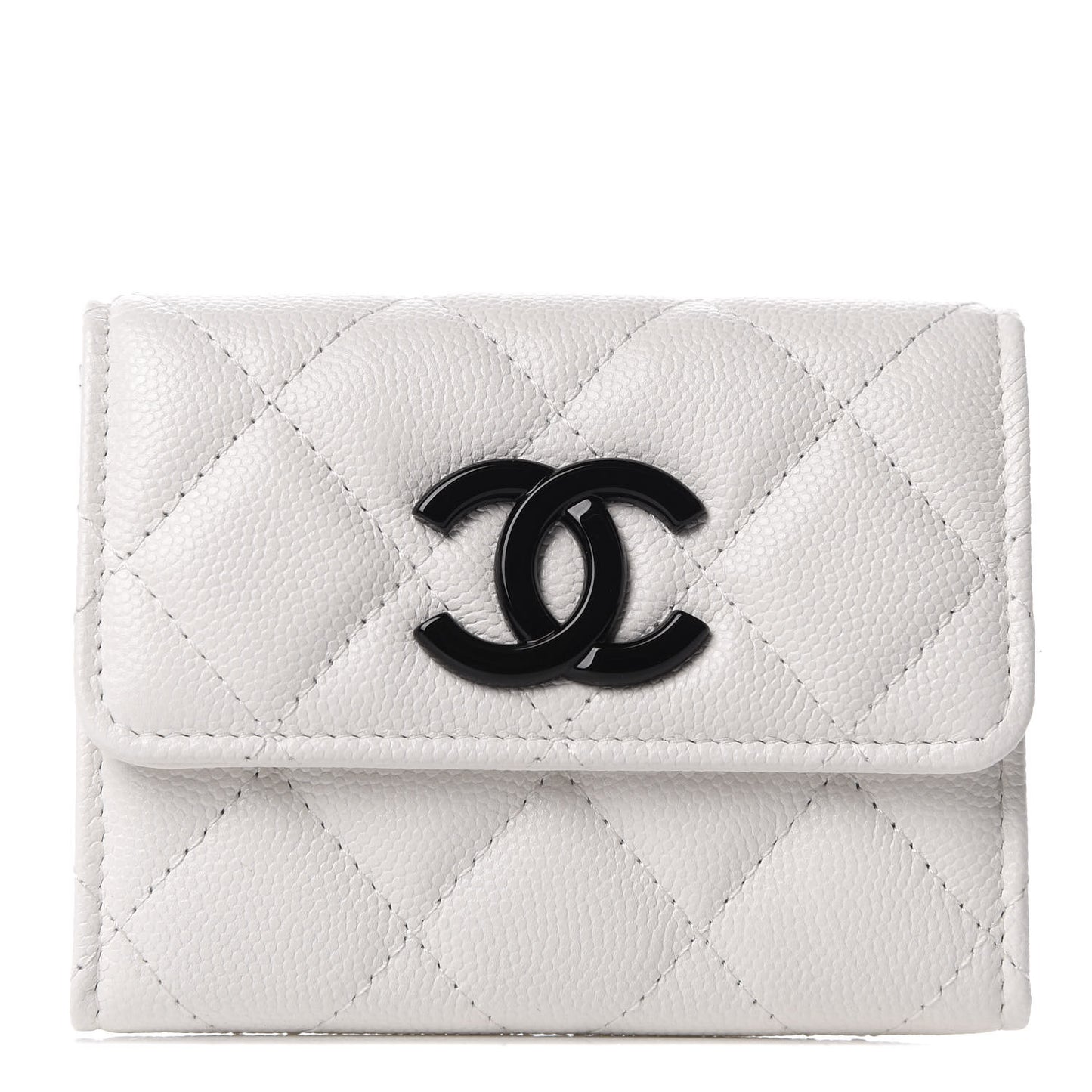 Caviar Quilted My Everything Flap Card Holder Wallet White Black