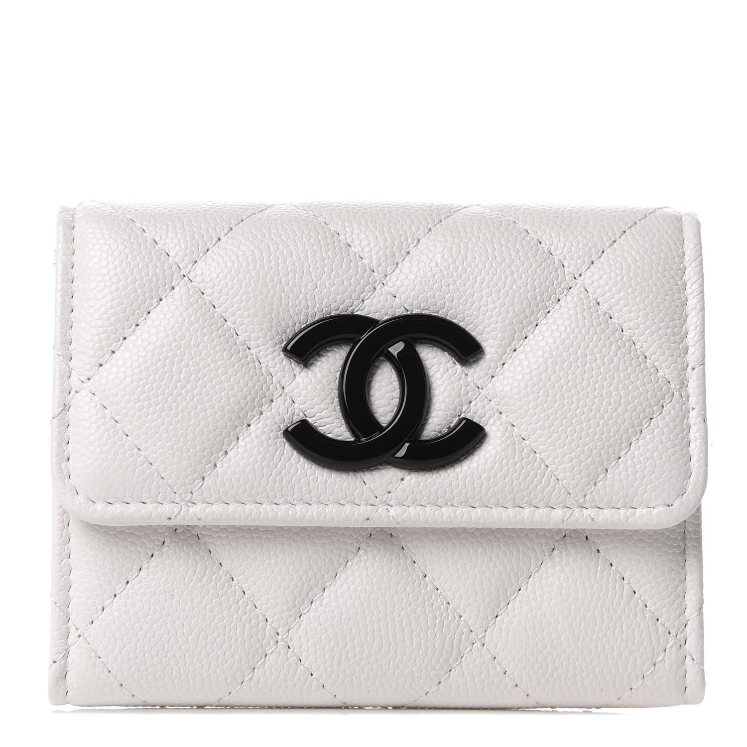 Chanel Caviar Quilted My Everything Flap Card Holder Wallet White Black 1 of 8