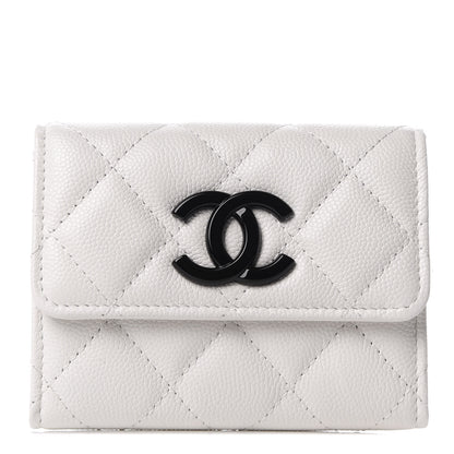Chanel Caviar Quilted My Everything Flap Card Holder Wallet White Black 1 of 8
