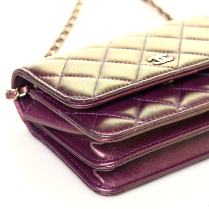 Chanel Iridescent Lambskin Quilted Mini Wallet On Chain WOC Purple 8 of 12