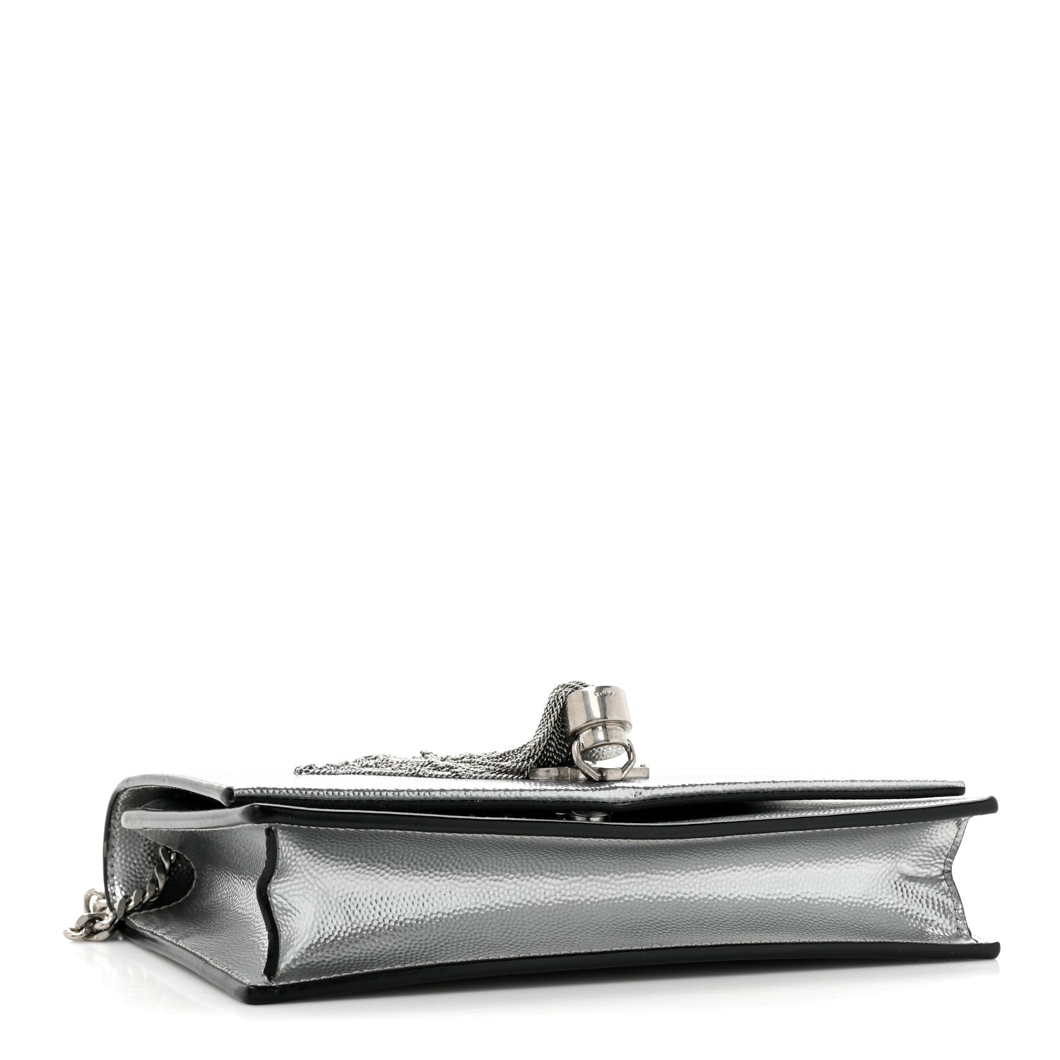 Saint Laurent Metallic Grain De Poudre Clasic Monogram Kate Tassel Chain Wallet Argento 4 of 16