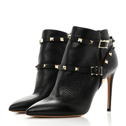 Valentino Garavani Grained Calfskin Rockstud Double Buckle 100mm Ankle Boots 38.5 Black 3 of 11