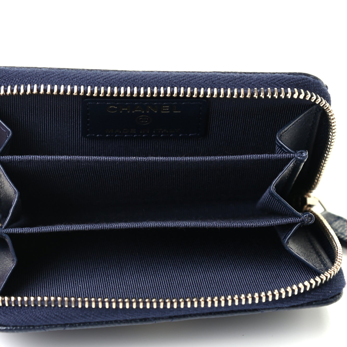 Caviar Quilted Zip Coin Purse Wallet Dark Blue