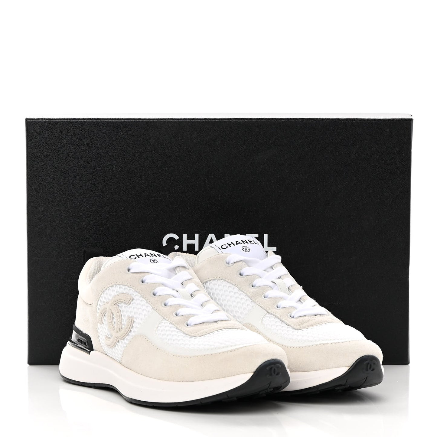 Calfskin Mesh Lycra Suede Womens Logo Sneakers 38.5 White