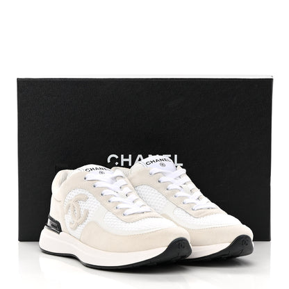 Chanel Calfskin Mesh Lycra Suede Womens Logo Sneakers 38.5 White 10 of 10