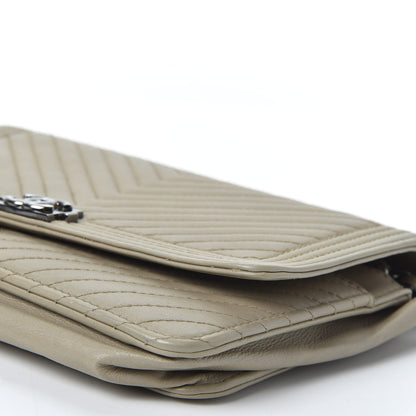 Chanel Lambskin Chevron Quilted Boy Wallet On Chain WOC Grey 6 of 10