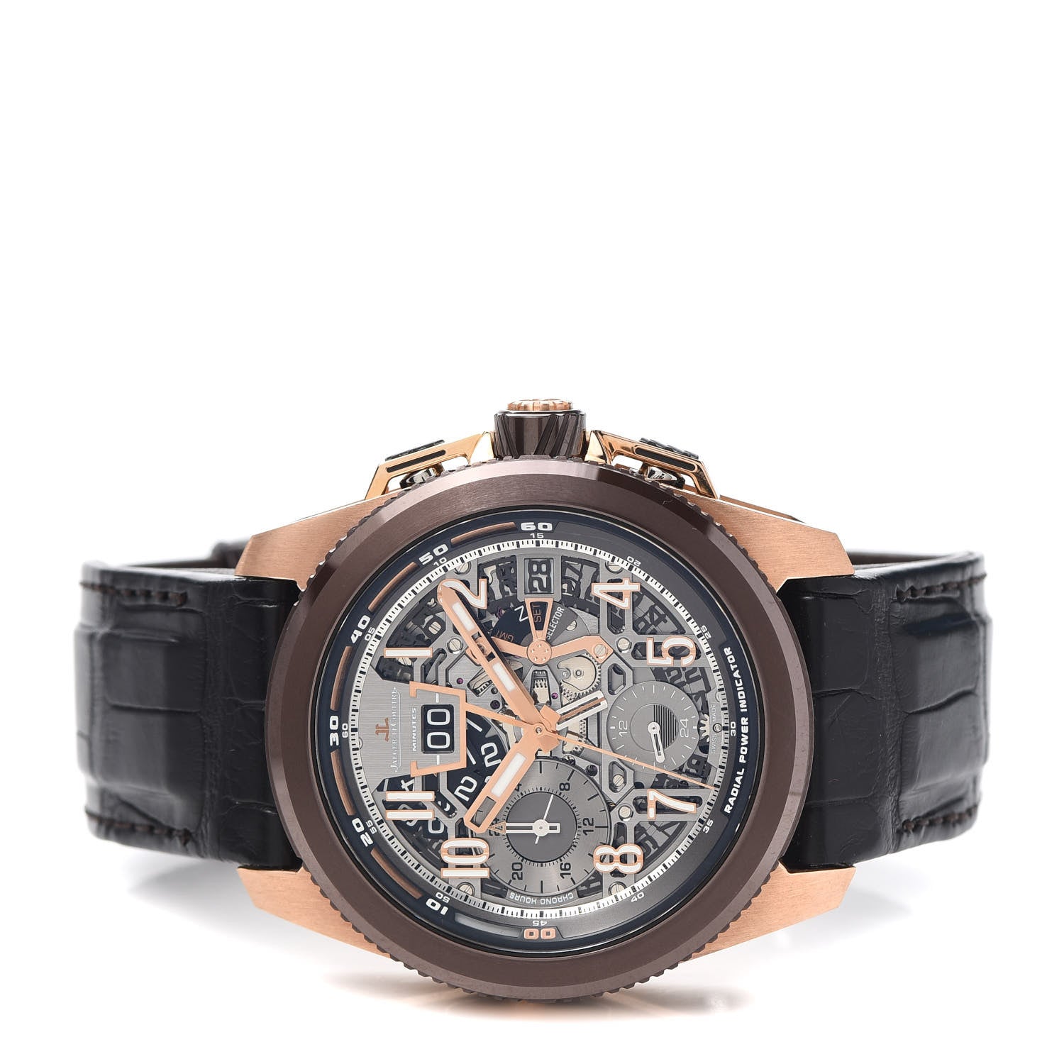 Jaeger-LeCoultre 18K Rose Gold Alligator 46mm Master Compressor Skeleton Chronograph Automatic Watch Brown Q203S540 2 of 3