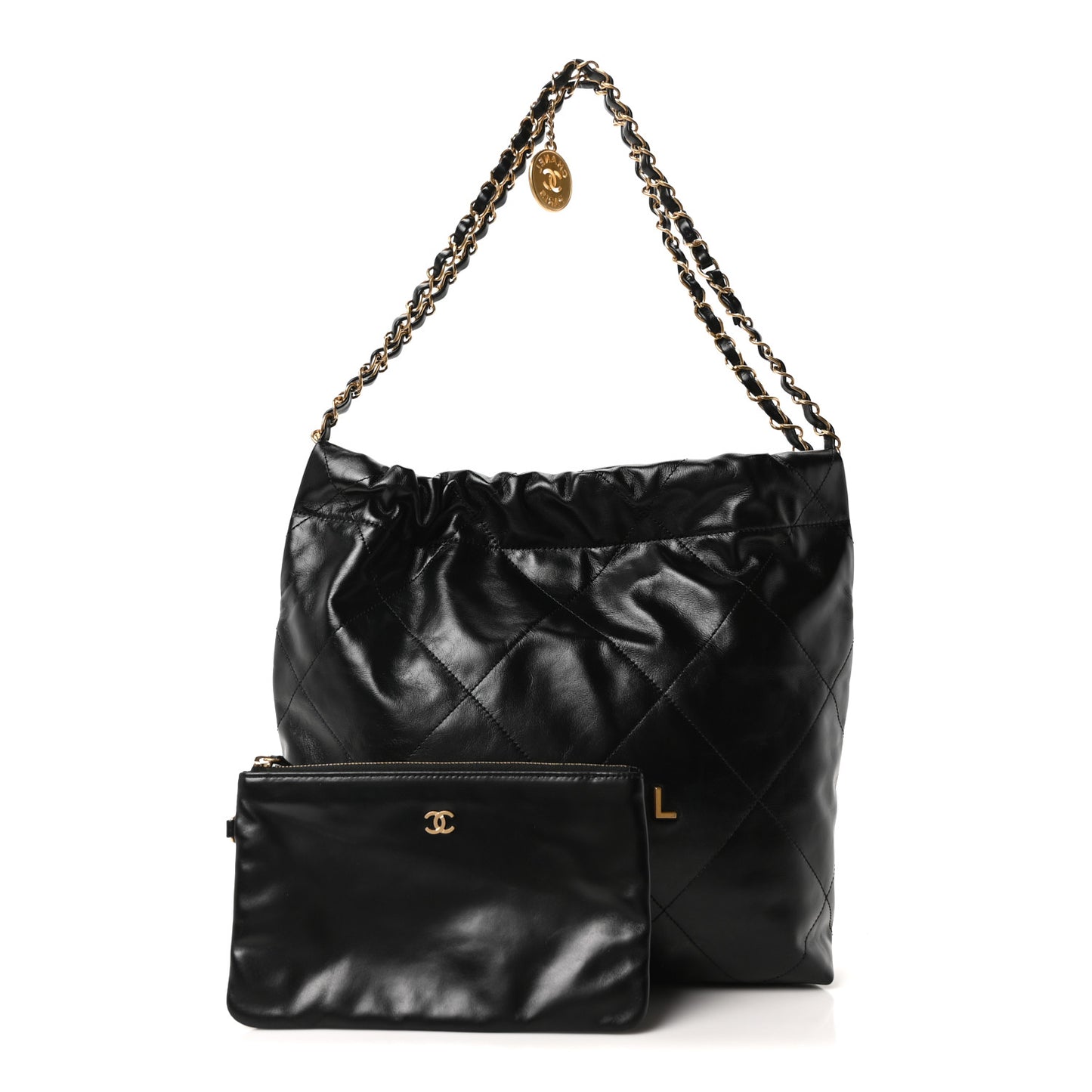 Shiny Calfskin Quilted Small Chanel 22 Black