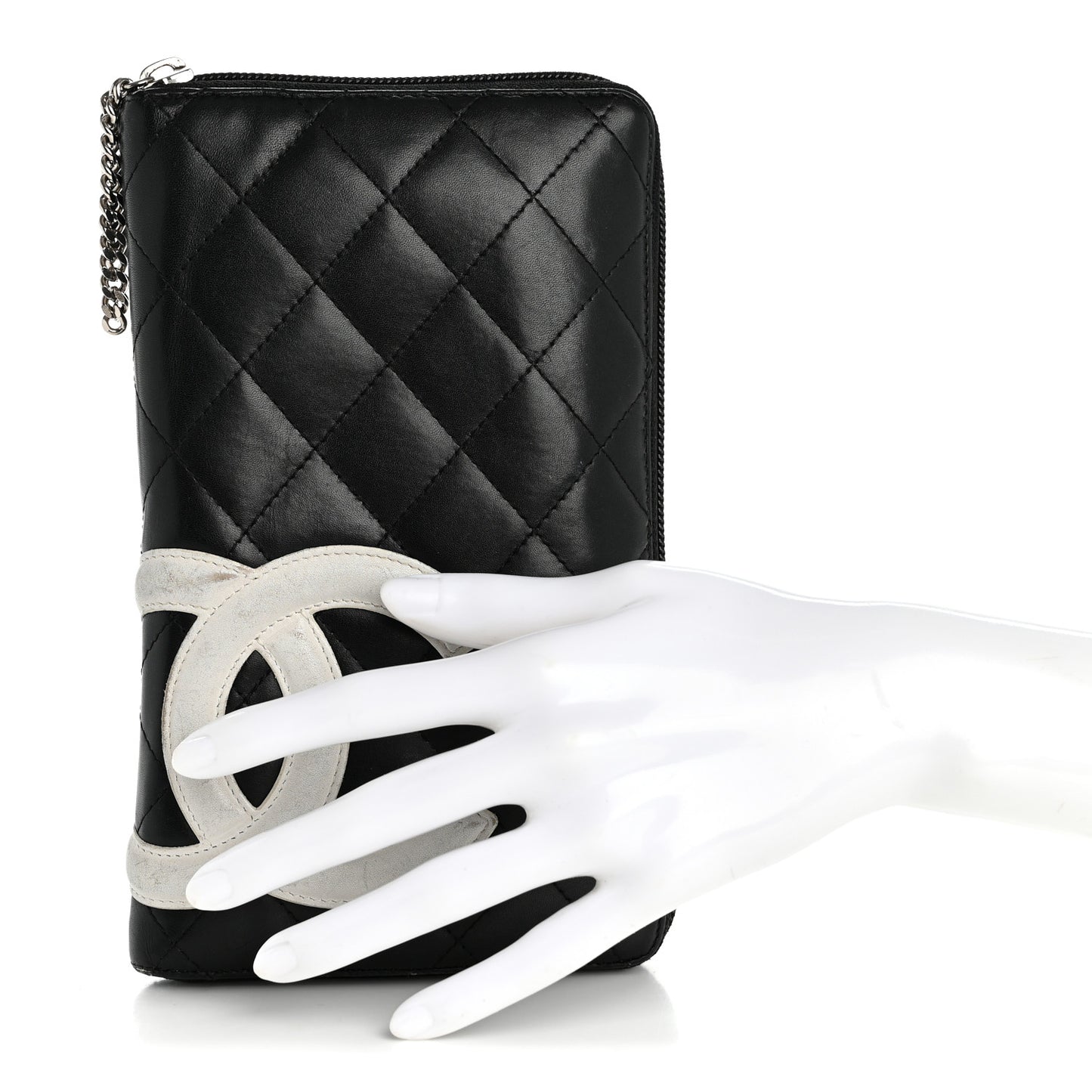 Calfskin Cambon Zip Around Organizer Wallet Black White