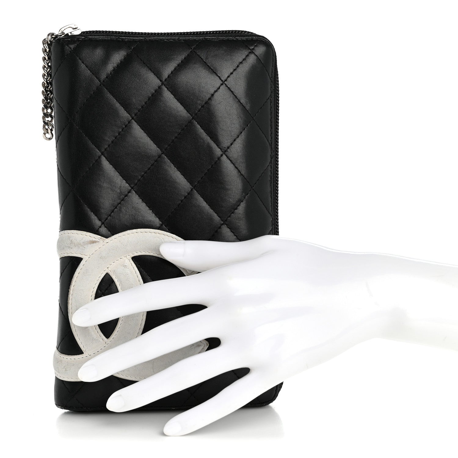 Chanel Calfskin Cambon Zip Around Organizer Wallet Black White 2 of 13