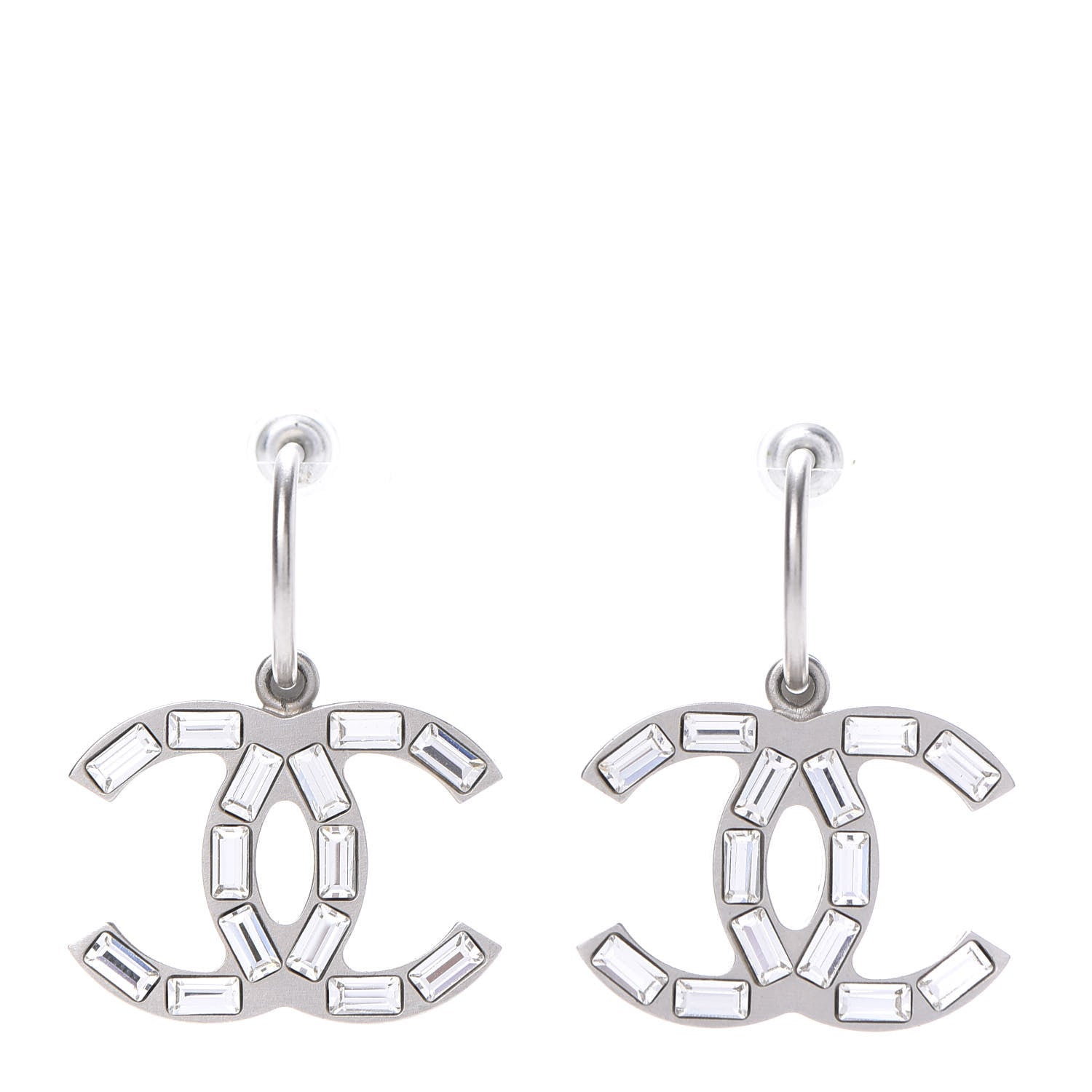 Chanel Baguette Crystal CC Dangle Earrings Silver 1 of 12