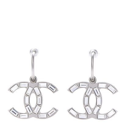 Chanel Baguette Crystal CC Dangle Earrings Silver 1 of 12