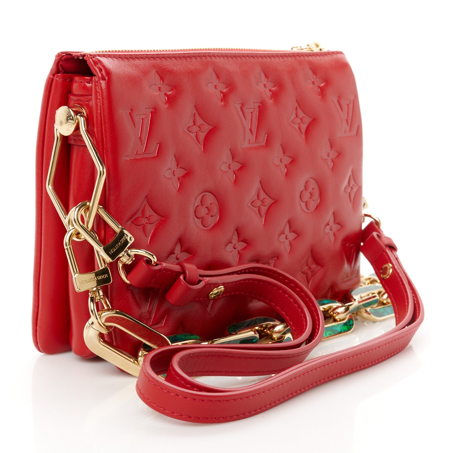 Louis Vuitton Mother of Pearl Lambskin Embossed Monogram Coussin BB Red Green 3 of 10