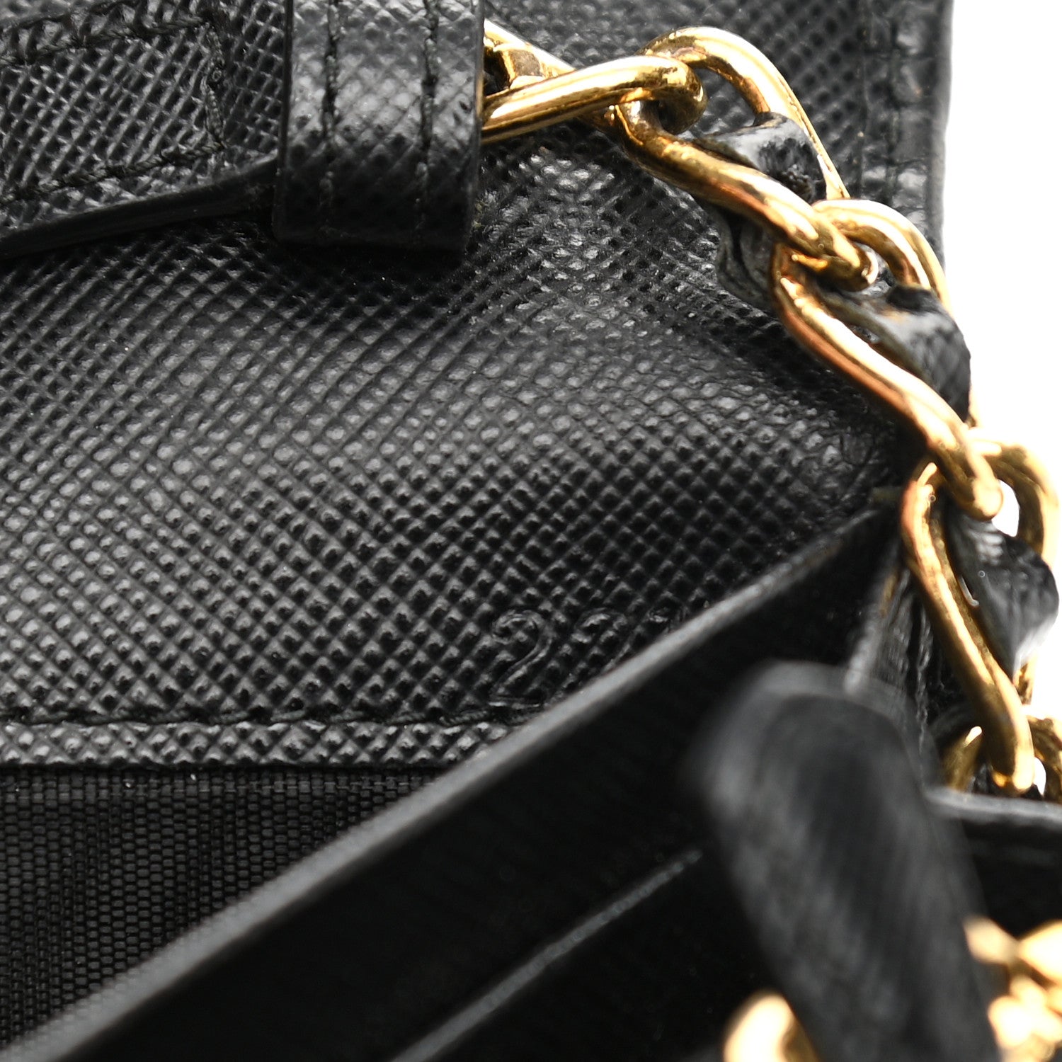 Prada Saffiano Metal Oro Chain Wallet Black 7 of 12