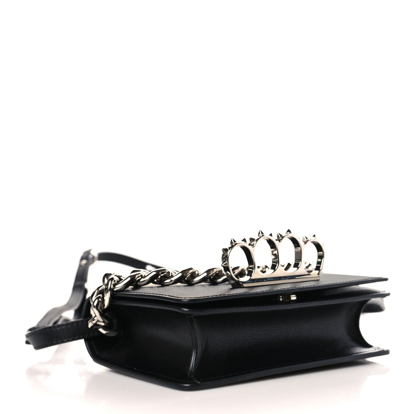 Nappa Skull Four Ring Knuckle Crossbody Bag Black
