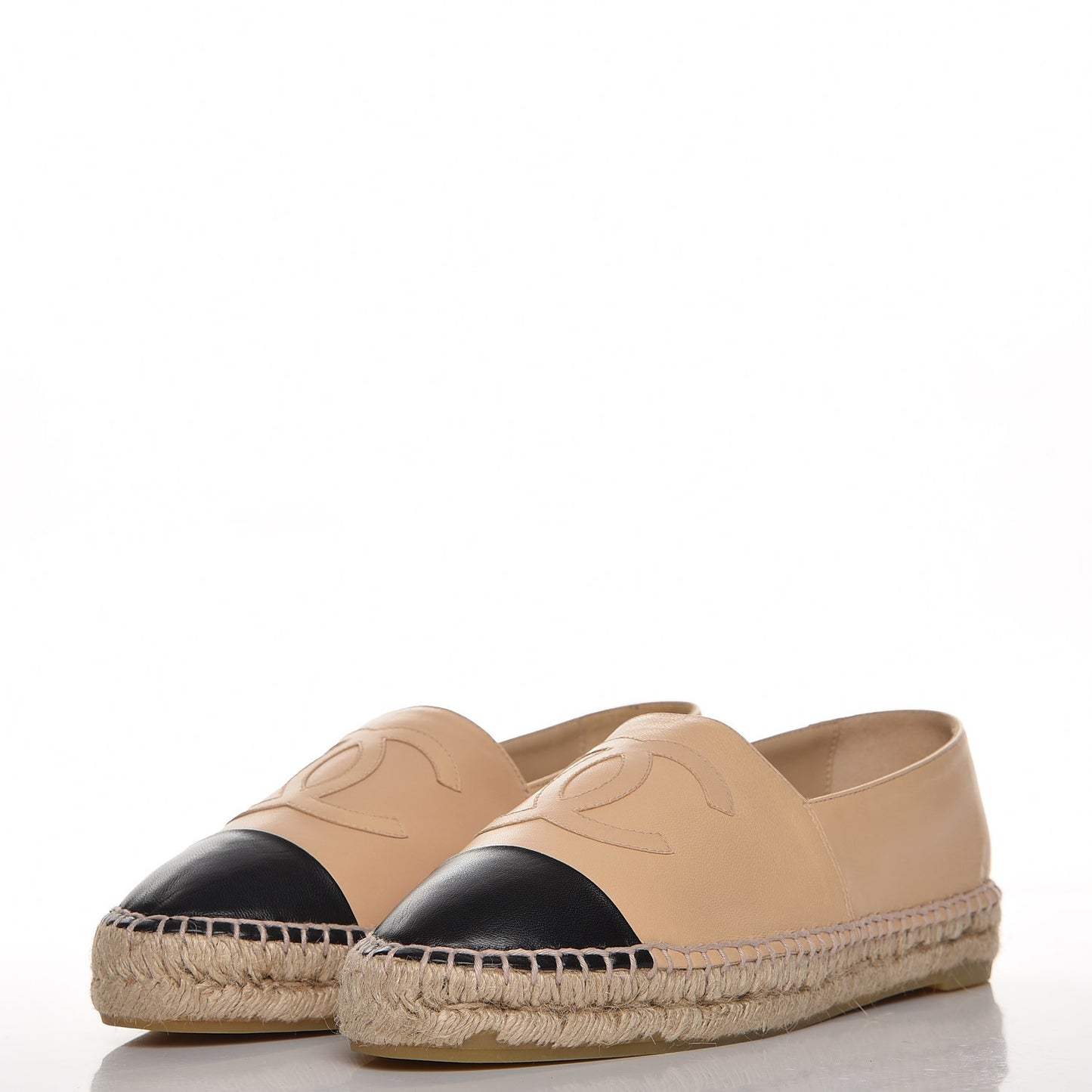 Lambskin Cap Toe CC Espadrilles 41 Beige Black