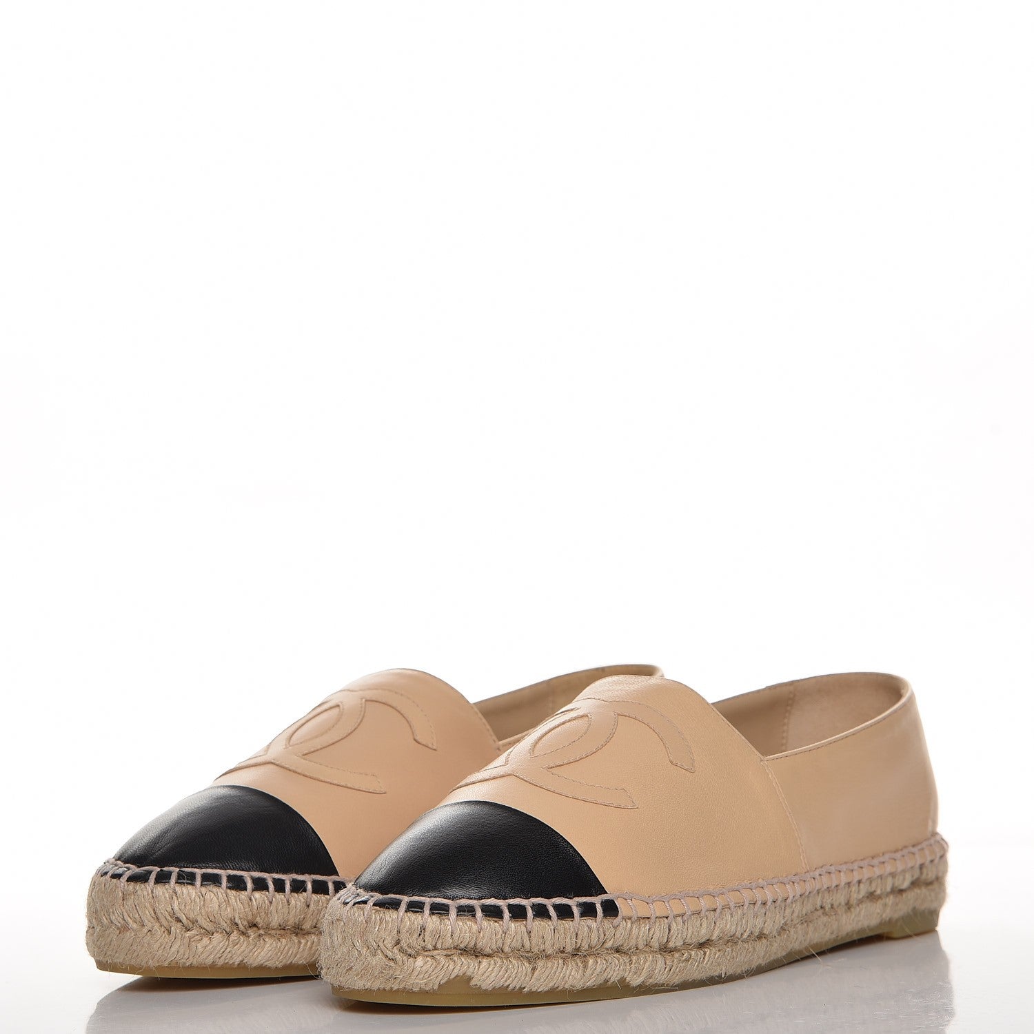 Chanel Lambskin Cap Toe CC Espadrilles 41 Beige Black 3 of 10
