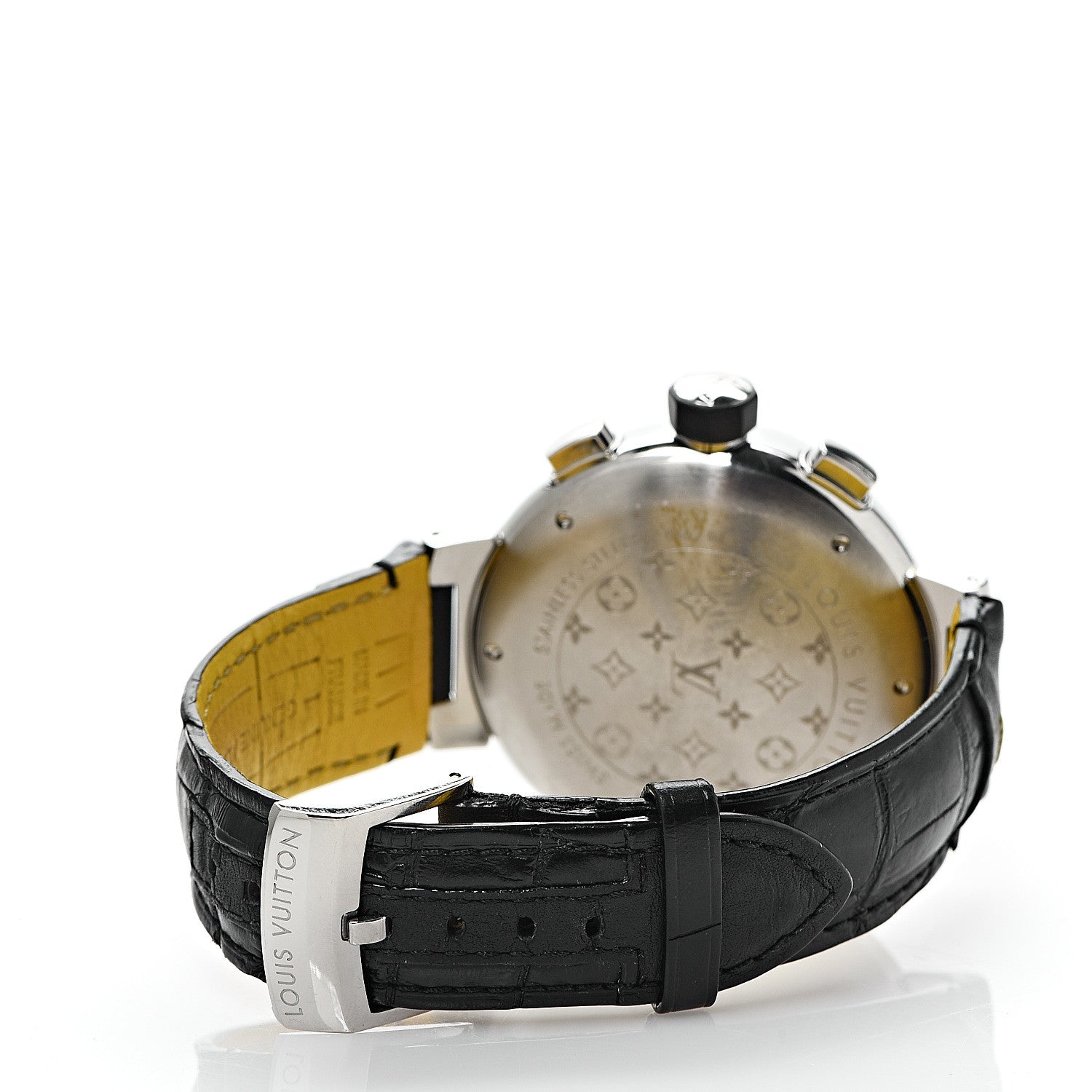 Louis Vuitton Stainless Steel Alligator 44mm Tambour Flyback Chronograph Automatic Watch Black 3 of 7