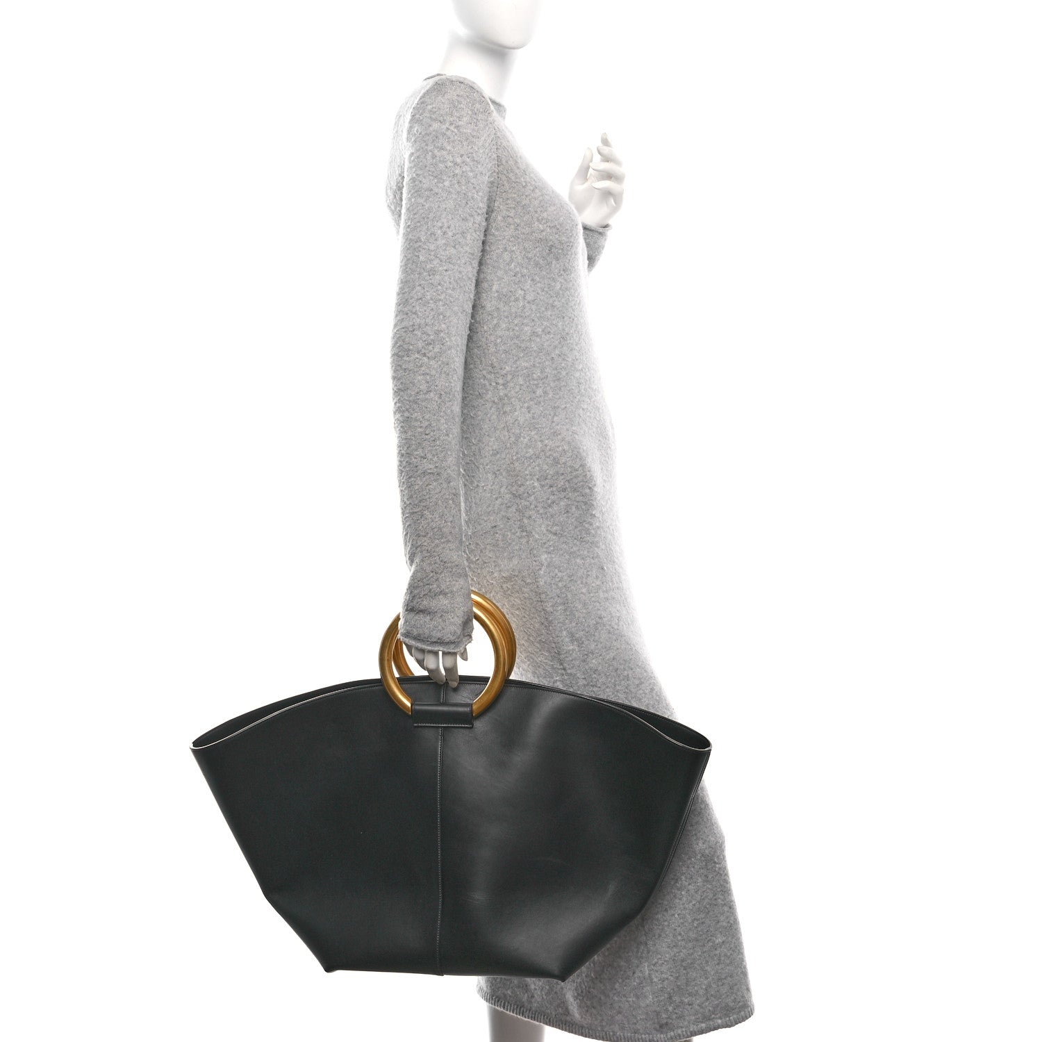 Saint Laurent Smooth Calfskin Maxi Trapezoid Shopping Tote Black 2 of 10