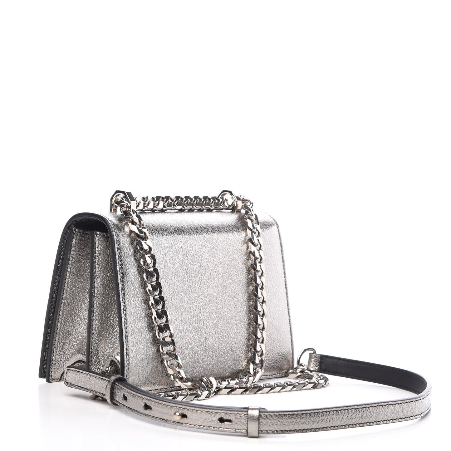Metallic Goatskin Jeweled Knuckle Satchel Silver
