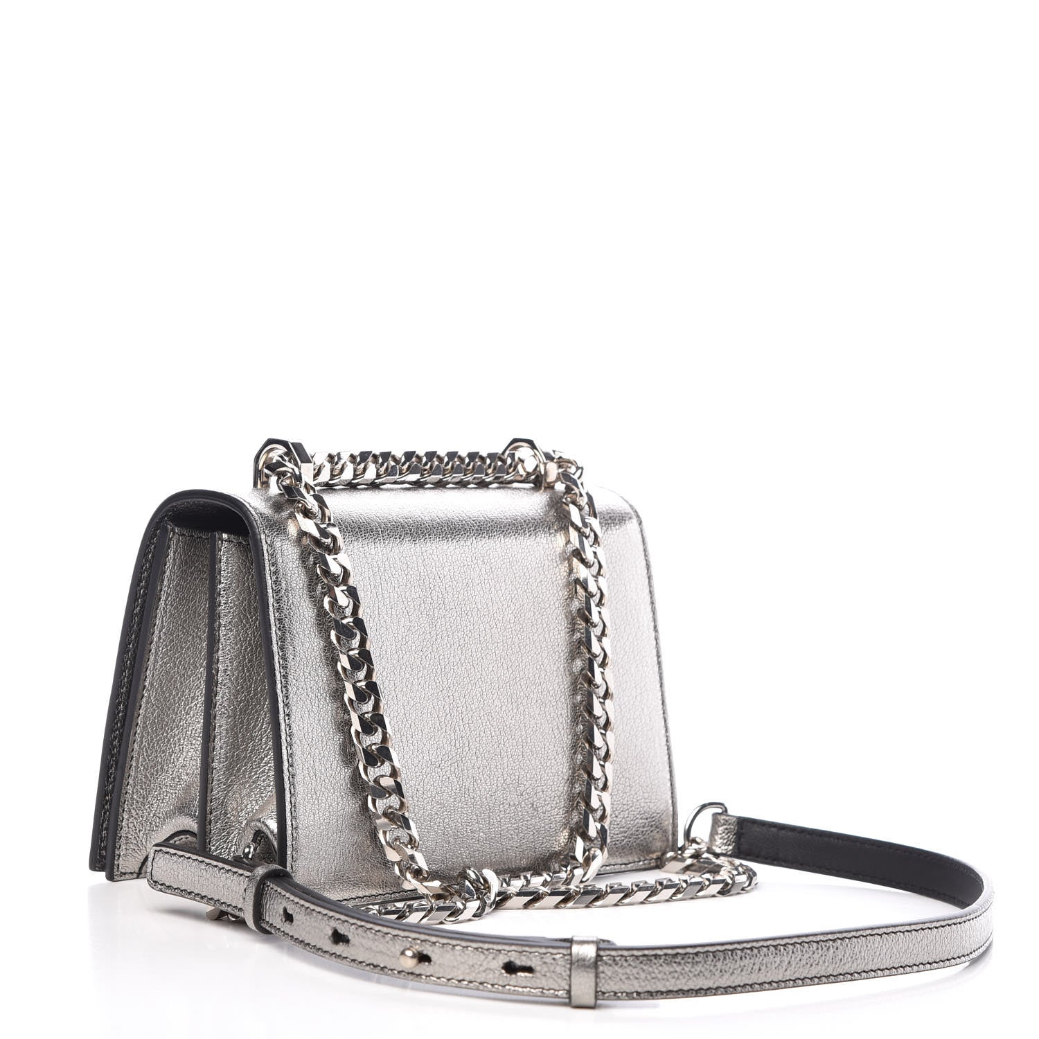 Alexander McQueen Metallic Goatskin Jeweled Knuckle Satchel Silver 3 of 9