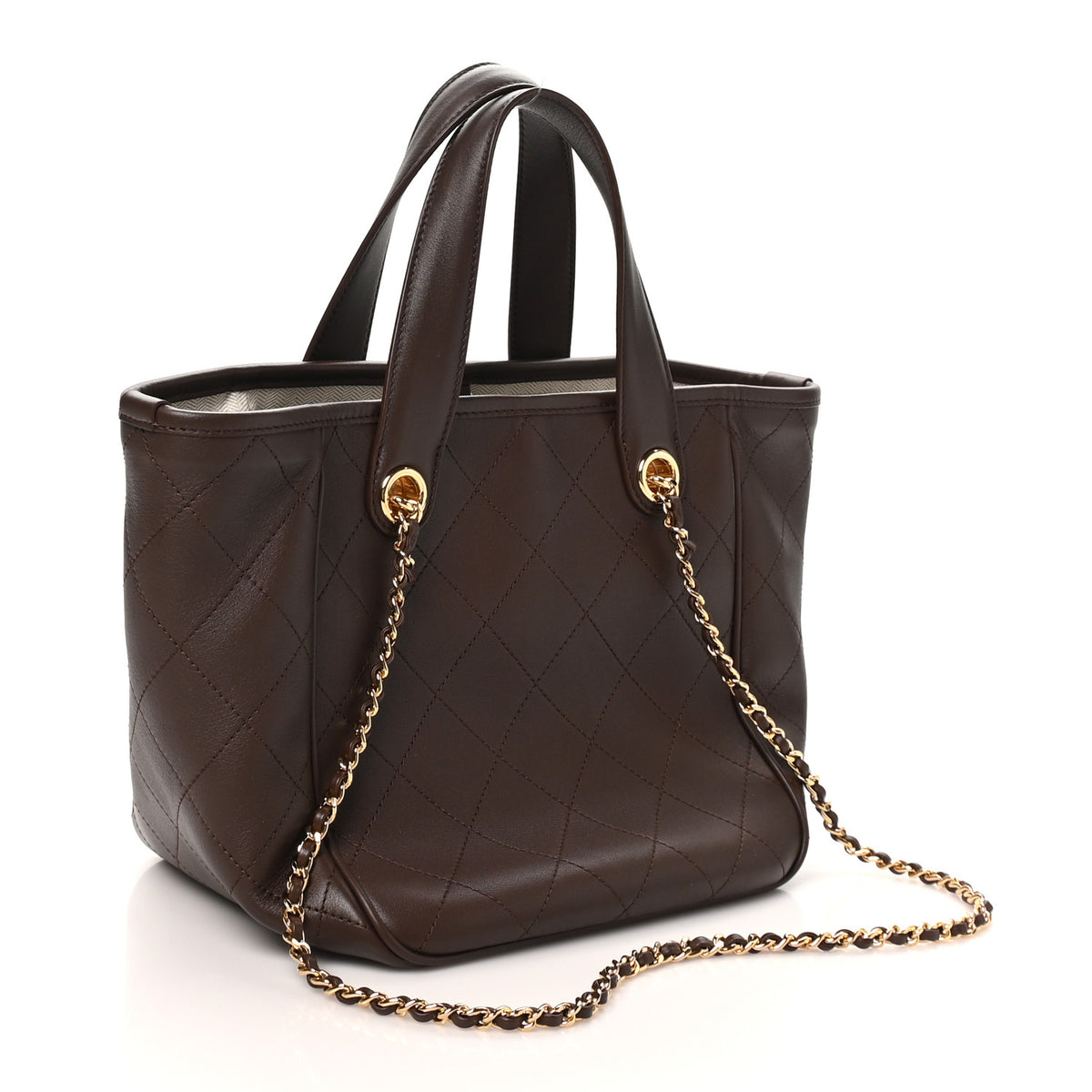 Calfskin Stitched Mini Shopping Tote  Dark Brown
