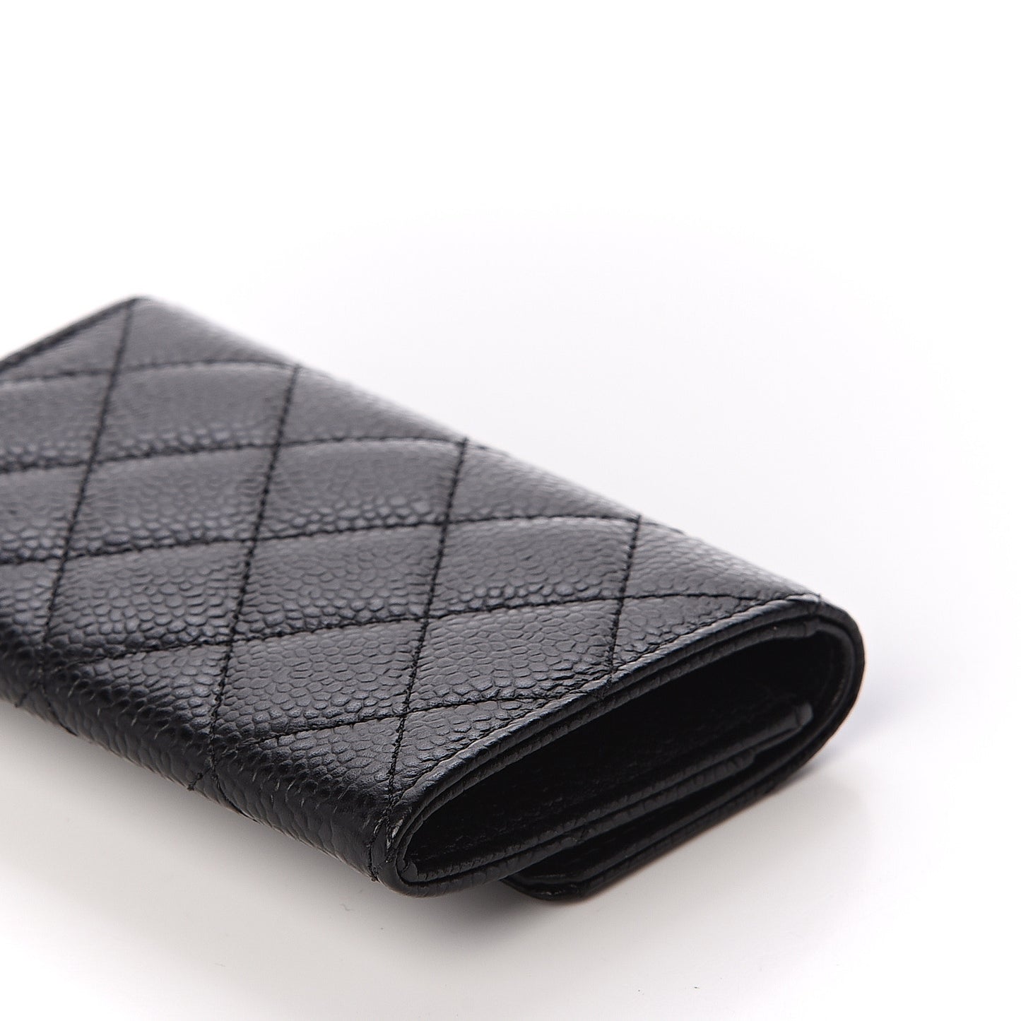 Caviar Quilted Flap Card Holder Wallet Black