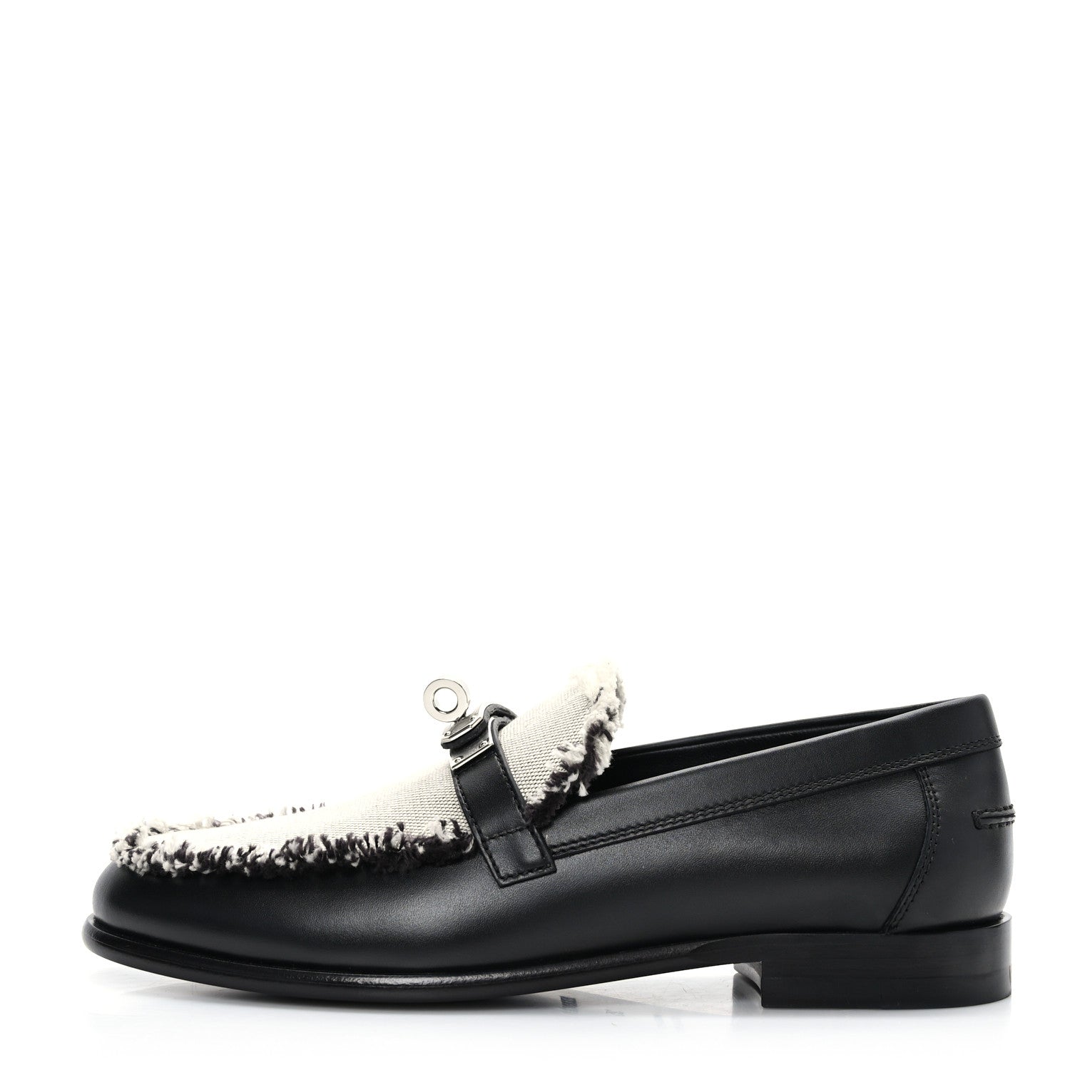Hermes Toile Calfskin Fray Womens Destin Loafer 35 Black Prunoir 1 of 9