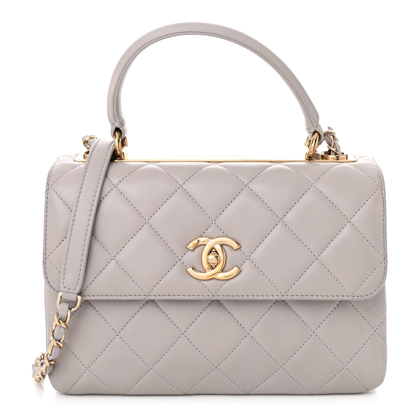 Lambskin Quilted Small Trendy CC Flap Dual Handle Bag Light Grey