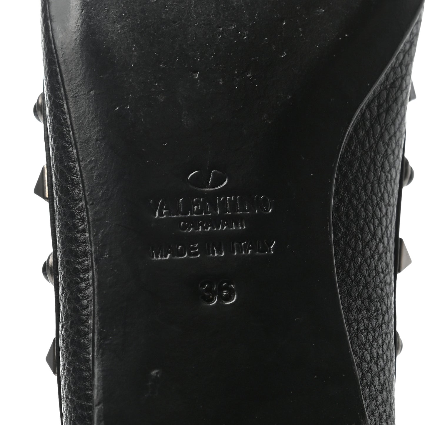 Pebbled Calfskin Onyx Rockstud Rolling Cage Ballerina Flats 36 Black