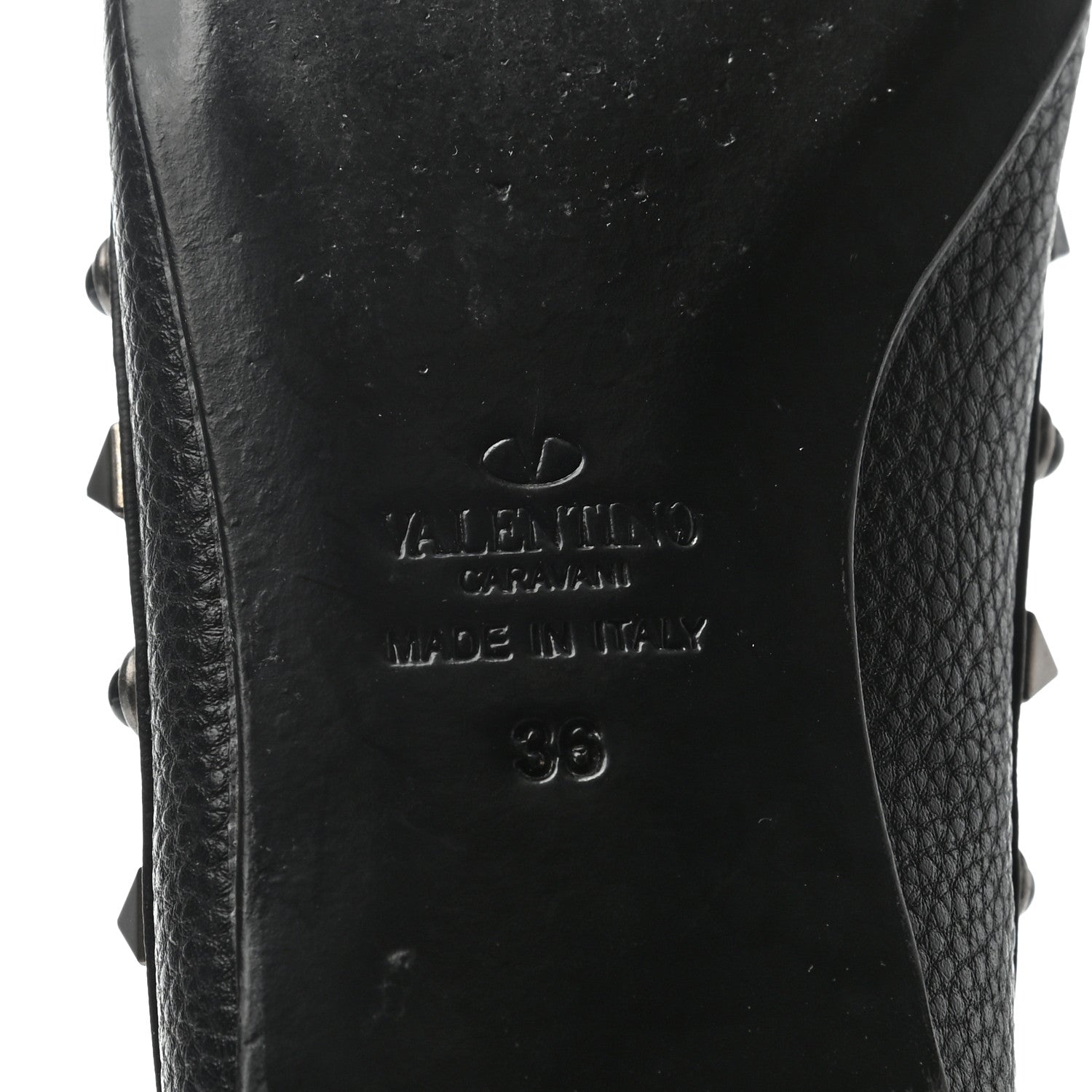 Valentino Garavani Pebbled Calfskin Onyx Rockstud Rolling Cage Ballerina Flats 36 Black 6 of 7