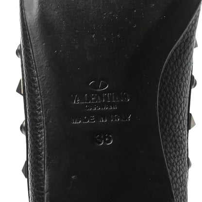 Valentino Garavani Pebbled Calfskin Onyx Rockstud Rolling Cage Ballerina Flats 36 Black 6 of 7