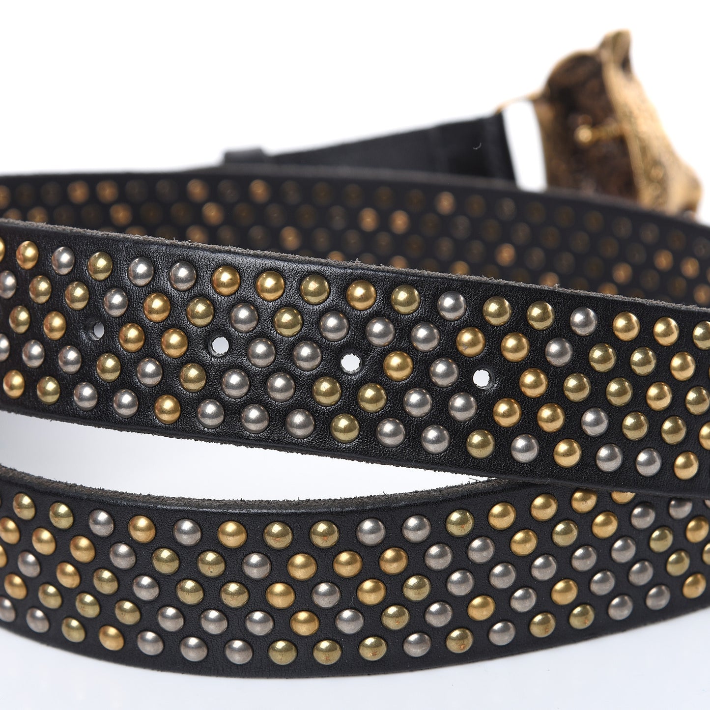 Calfskin Studded Feline Belt Black 105 42