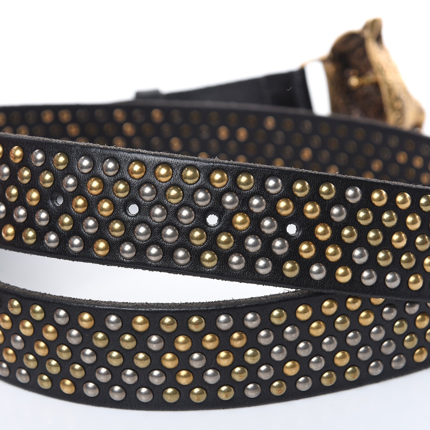 Gucci Calfskin Studded Feline Belt Black 105 42 6 of 6