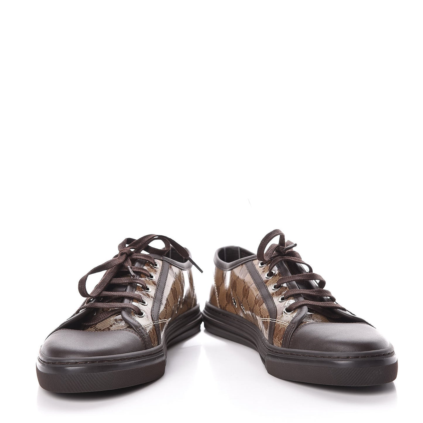 Crystal Monogram Miro Soft Calfskin Womens Low Top Sneakers 38.5 Beige Ebony Cocoa