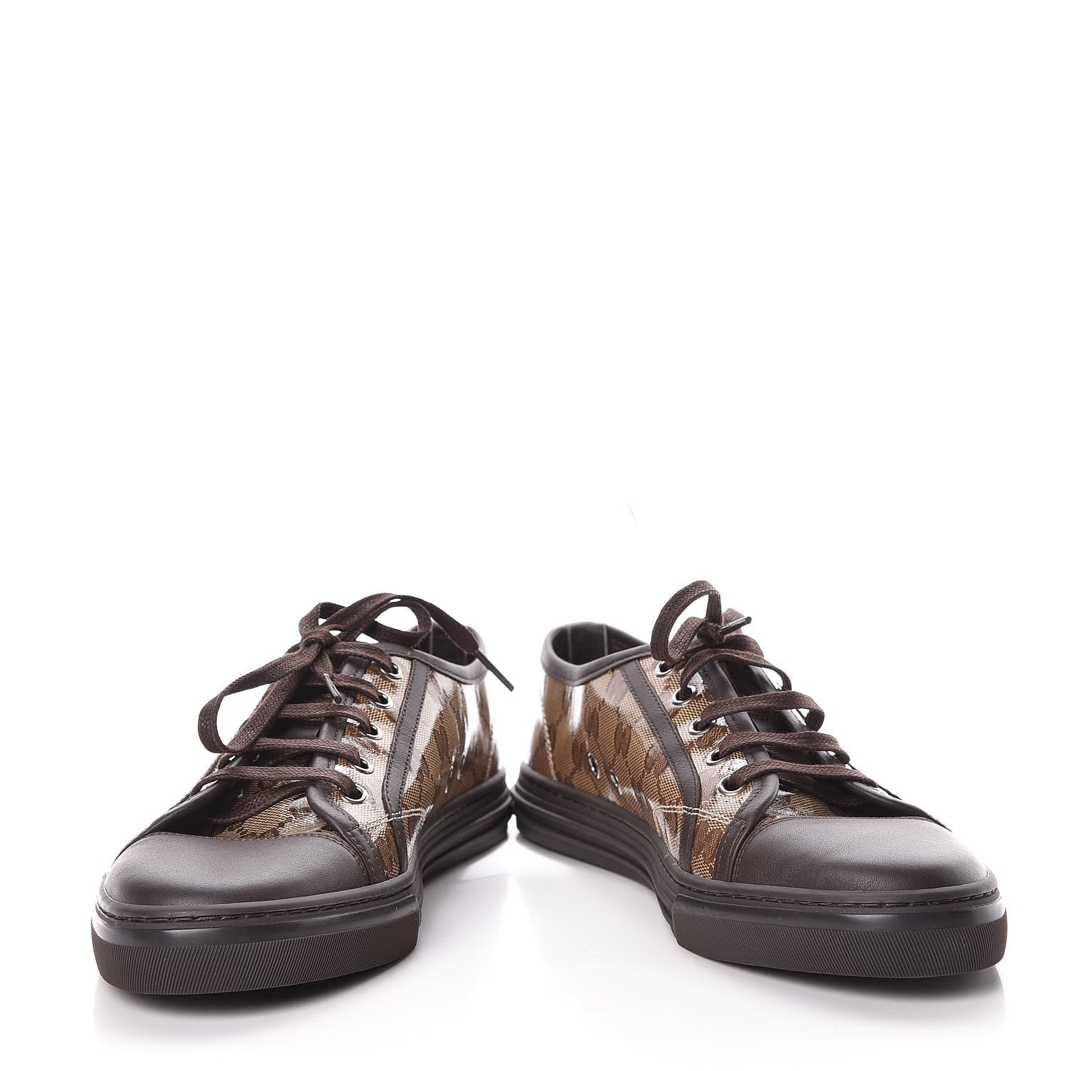 Gucci Crystal Monogram Miro Soft Calfskin Womens Low Top Sneakers 38.5 Beige Ebony Cocoa 5 of 9