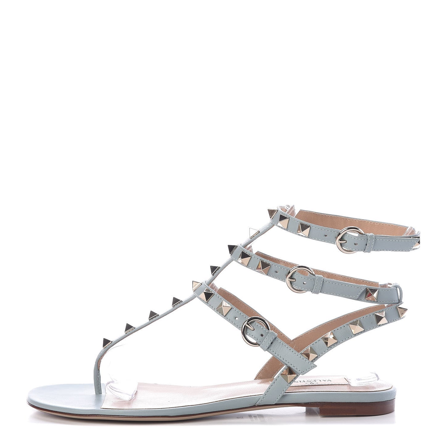 Nappa Rockstud Ankle Wrap Flat Thong Sandals 37 Celadon