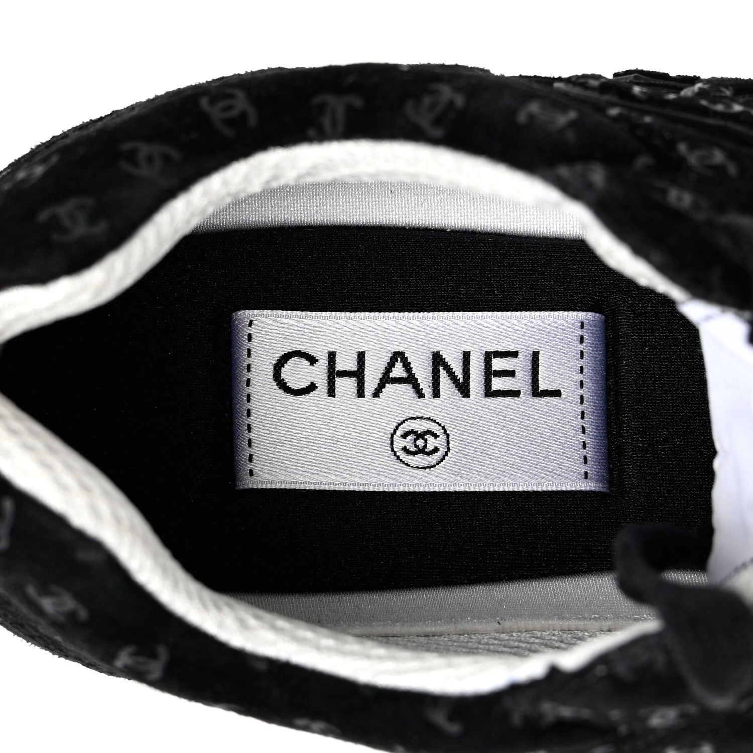 Chanel Suede Calfskin Printed CC Sneakers 38.5 Black 7 of 9